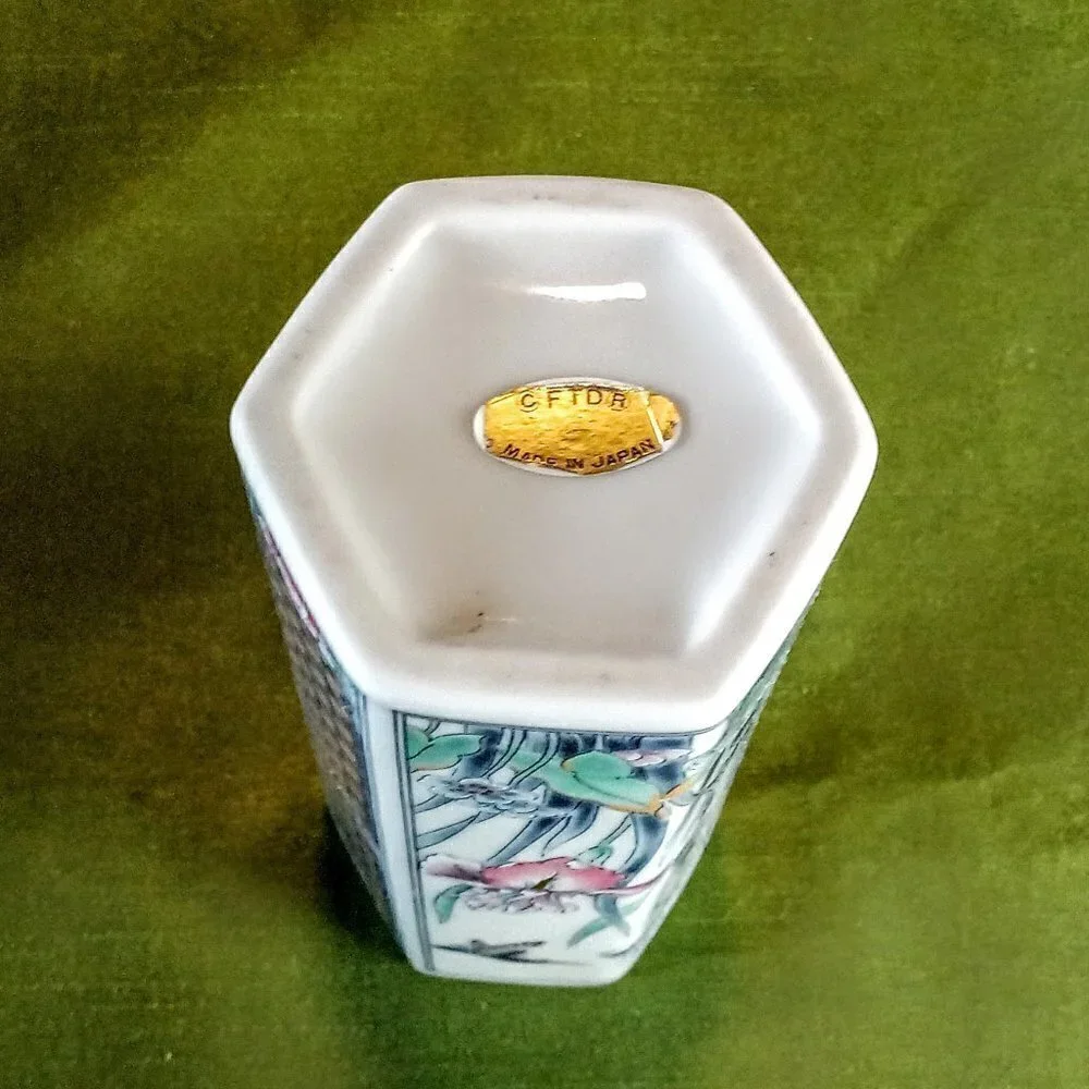 Vintage FTD Hexagonal White Floral Porcelain Vase